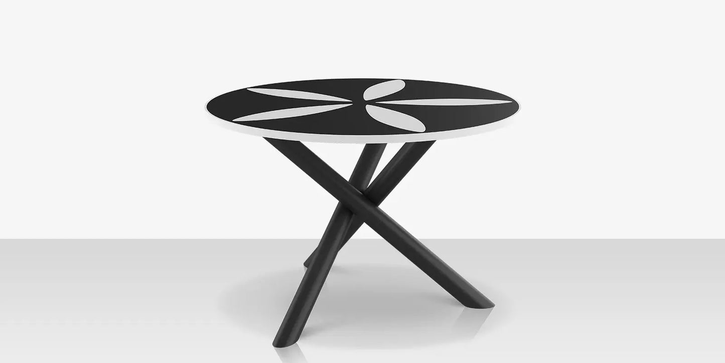 Organic Sand Dollar 48" Diameter Dining Table - Tex Black Frame - Black Duraboard Top - White Duraboard Petals by DecoScape (2039-326-TXB-DBBLK-DBWHT)