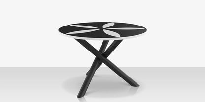 Organic Sand Dollar 48" Diameter Dining Table - Tex Black Frame - Black Duraboard Top - White Duraboard Petals by DecoScape (2039-326-TXB-DBBLK-DBWHT)