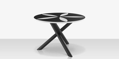 Organic Sand Dollar 48" Diameter Dining Table - Tex Black Frame - Black Duraboard Top - White Duraboard Petals by DecoScape (2039-326-TXB-DBBLK-DBWHT)
