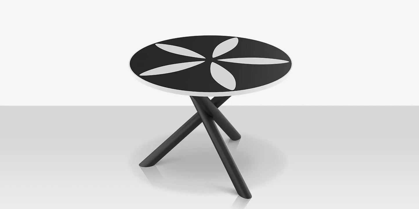 Organic Sand Dollar 48" Diameter Dining Table - Tex Black Frame - Black Duraboard Top - White Duraboard Petals by DecoScape (2039-326-TXB-DBBLK-DBWHT)