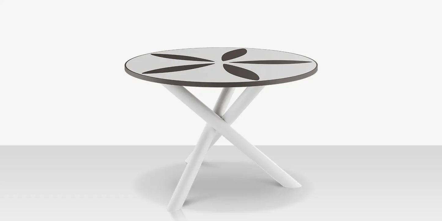 Organic Sand Dollar 48" Diameter Dining Table - Tex White Frame - White Duraboard Top - Black Duraboard Petals by DecoScape (2039-326-TXW-DBWHT-DBBLK)