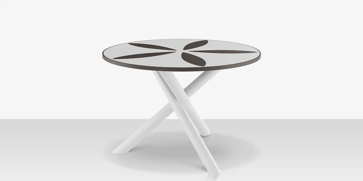 Organic Sand Dollar 48" Diameter Dining Table - Tex White Frame - White Duraboard Top - Black Duraboard Petals by DecoScape (2039-326-TXW-DBWHT-DBBLK)