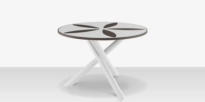 Organic Sand Dollar 48" Diameter Dining Table - Tex White Frame - White Duraboard Top - Black Duraboard Petals by DecoScape (2039-326-TXW-DBWHT-DBBLK)