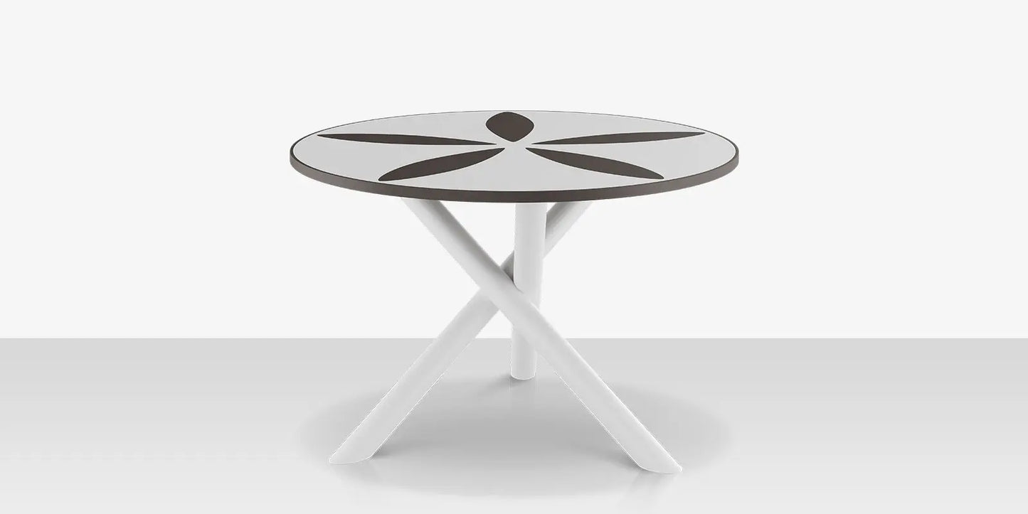 Organic Sand Dollar 48" Diameter Dining Table - Tex White Frame - White Duraboard Top - Black Duraboard Petals by DecoScape (2039-326-TXW-DBWHT-DBBLK)
