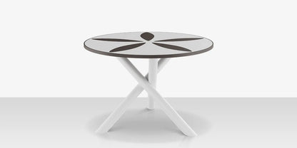 Organic Sand Dollar 48" Diameter Dining Table - Tex White Frame - White Duraboard Top - Black Duraboard Petals by DecoScape (2039-326-TXW-DBWHT-DBBLK)