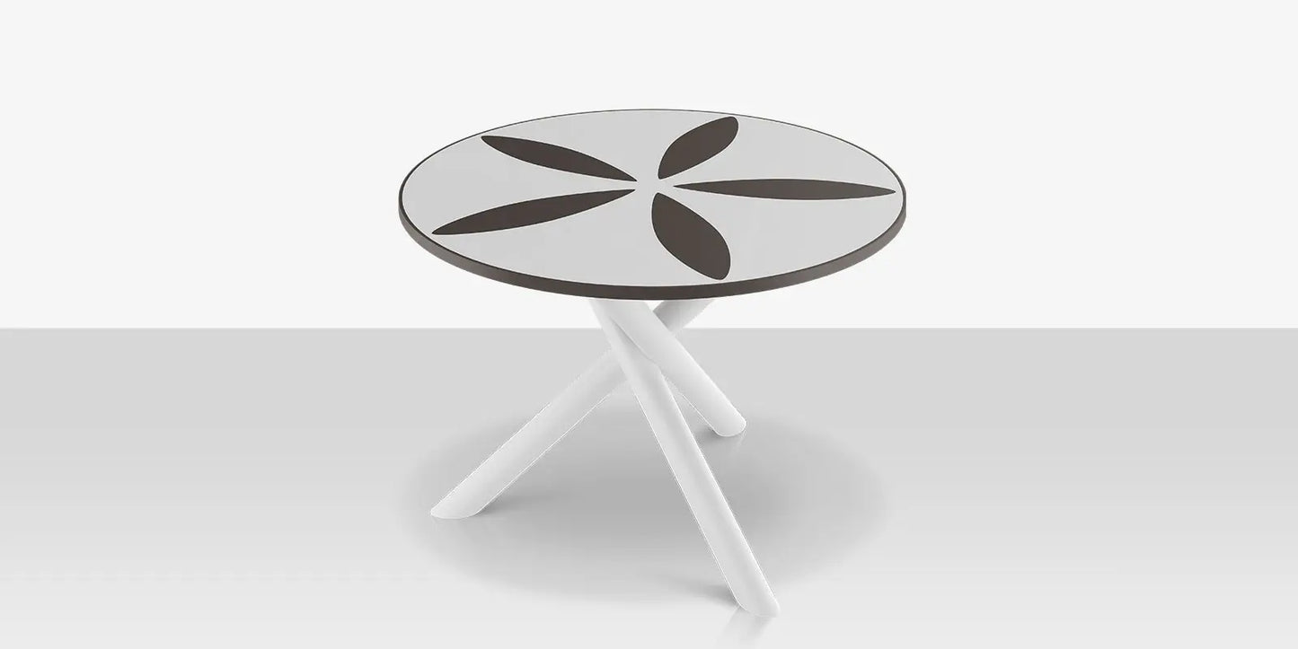 Organic Sand Dollar 48" Diameter Dining Table - Tex White Frame - White Duraboard Top - Black Duraboard Petals by DecoScape (2039-326-TXW-DBWHT-DBBLK)
