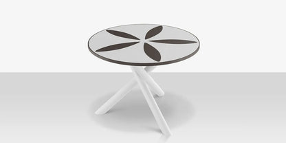 Organic Sand Dollar 48" Diameter Dining Table - Tex White Frame - White Duraboard Top - Black Duraboard Petals by DecoScape (2039-326-TXW-DBWHT-DBBLK)
