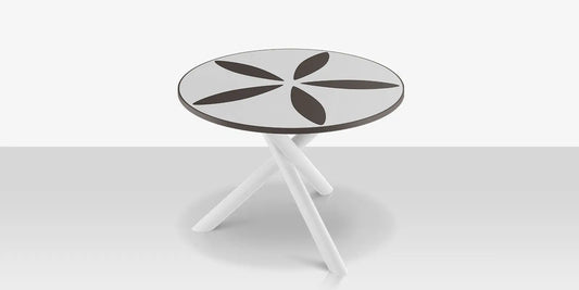 Organic Sand Dollar 48" Diameter Dining Table - Tex White Frame - White Duraboard Top - Black Duraboard Petals by DecoScape