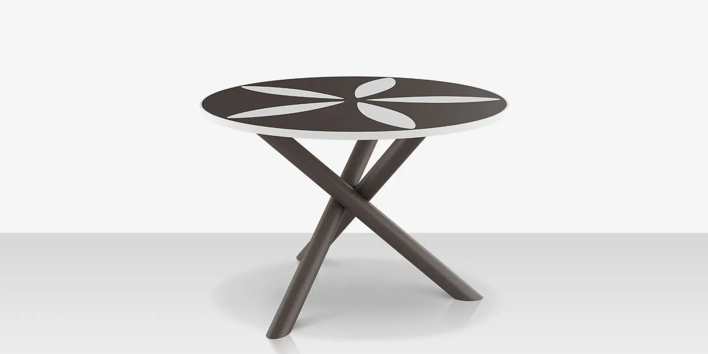 Organic Sand Dollar 48" Diameter Dining Table - Tex Gray Frame - Charcoal Duraboard Top - White Duraboard Petals by DecoScape (2039-326-TXG-DBCHR-DBWHT)