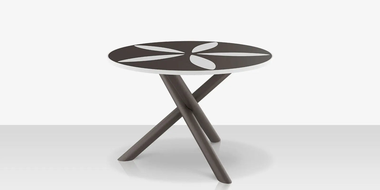 Organic Sand Dollar 48" Diameter Dining Table - Tex Gray Frame - Charcoal Duraboard Top - White Duraboard Petals by DecoScape (2039-326-TXG-DBCHR-DBWHT)