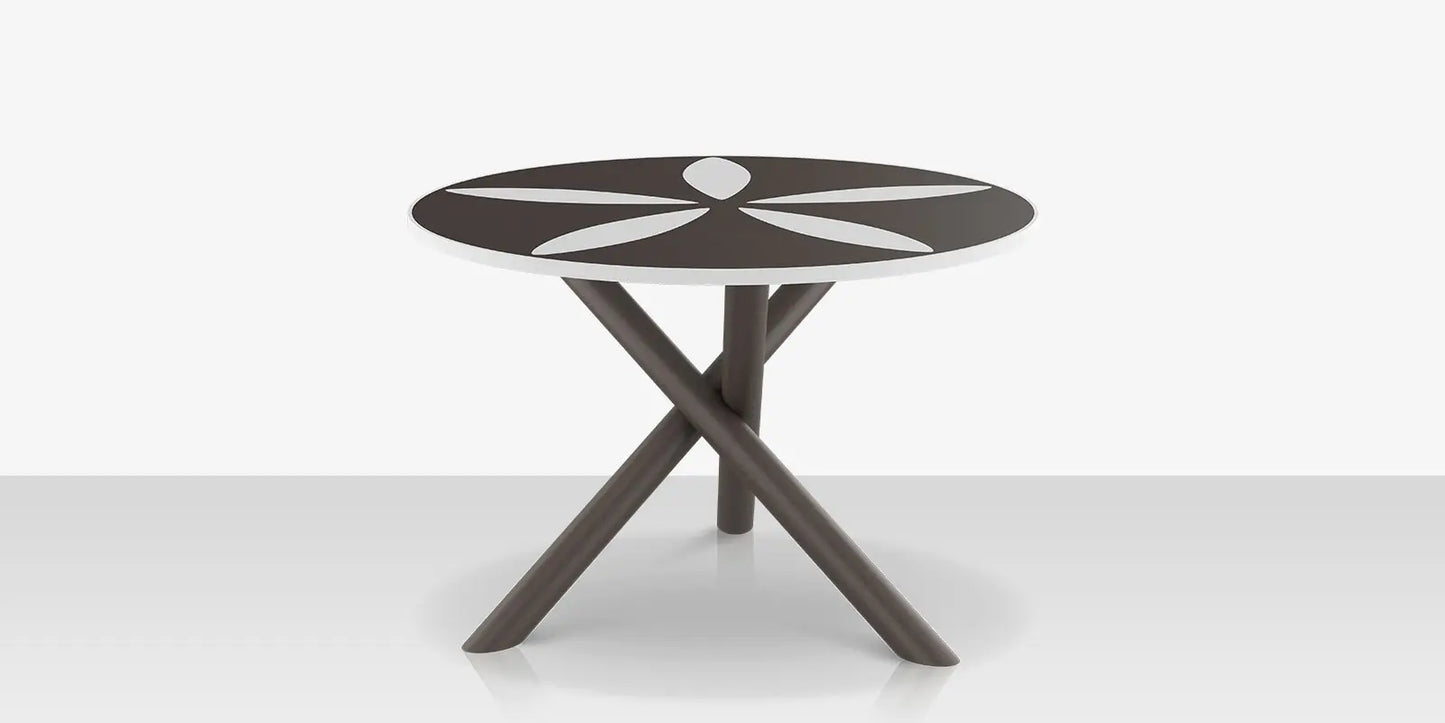 Organic Sand Dollar 48" Diameter Dining Table - Tex Gray Frame - Charcoal Duraboard Top - White Duraboard Petals by DecoScape (2039-326-TXG-DBCHR-DBWHT)