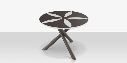 Organic Sand Dollar 48" Diameter Dining Table - Tex Gray Frame - Charcoal Duraboard Top - White Duraboard Petals by DecoScape