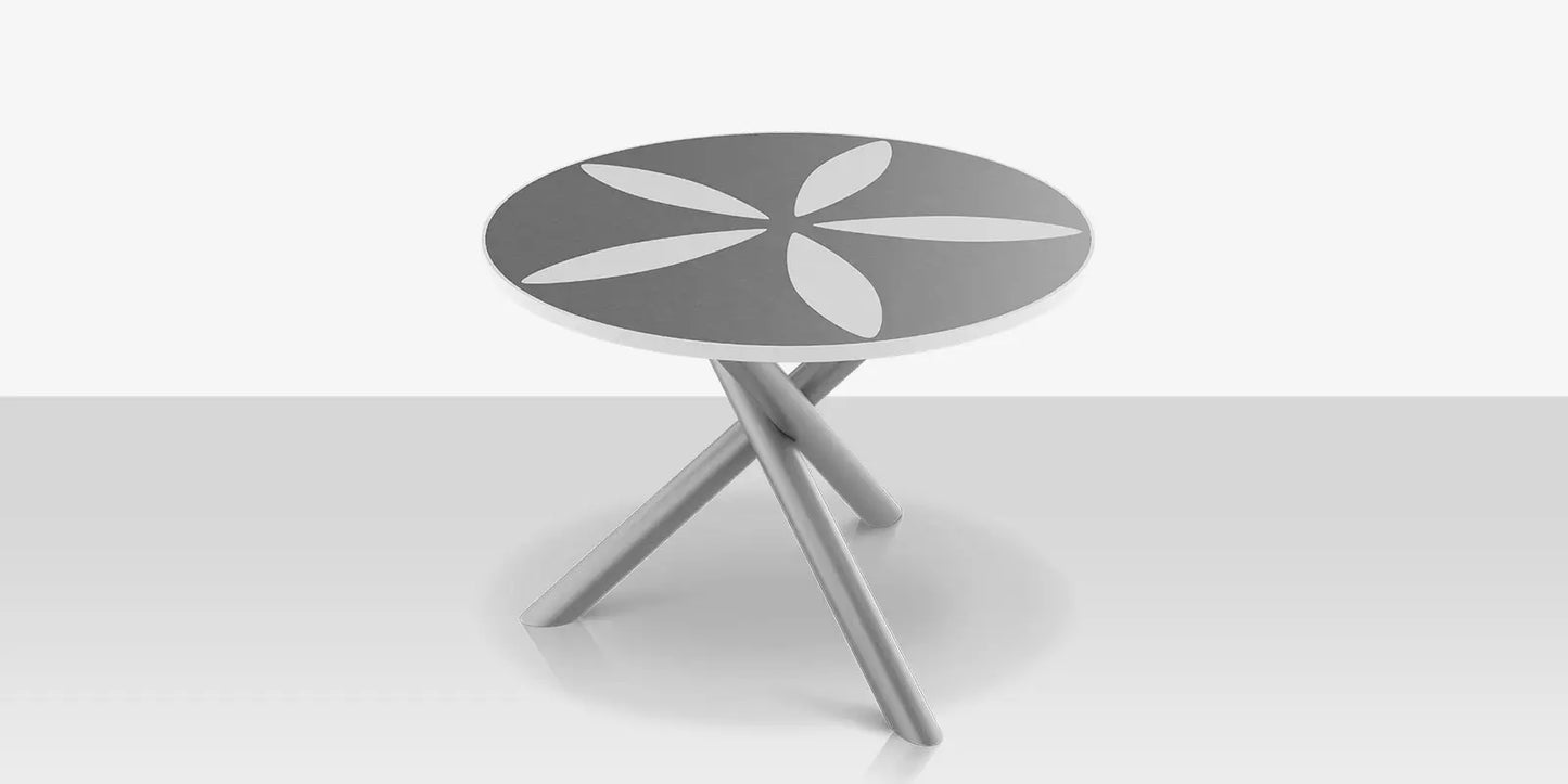 Organic Sand Dollar 48" Diameter Dining Table - Kessler Silver Frame - Light Gray Duraboard Top - White Duraboard Petals by DecoScape (2039-326-KES-DBGRY-DBWHT)