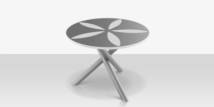 Organic Sand Dollar 48" Diameter Dining Table - Kessler Silver Frame - Light Gray Duraboard Top - White Duraboard Petals by DecoScape (2039-326-KES-DBGRY-DBWHT)
