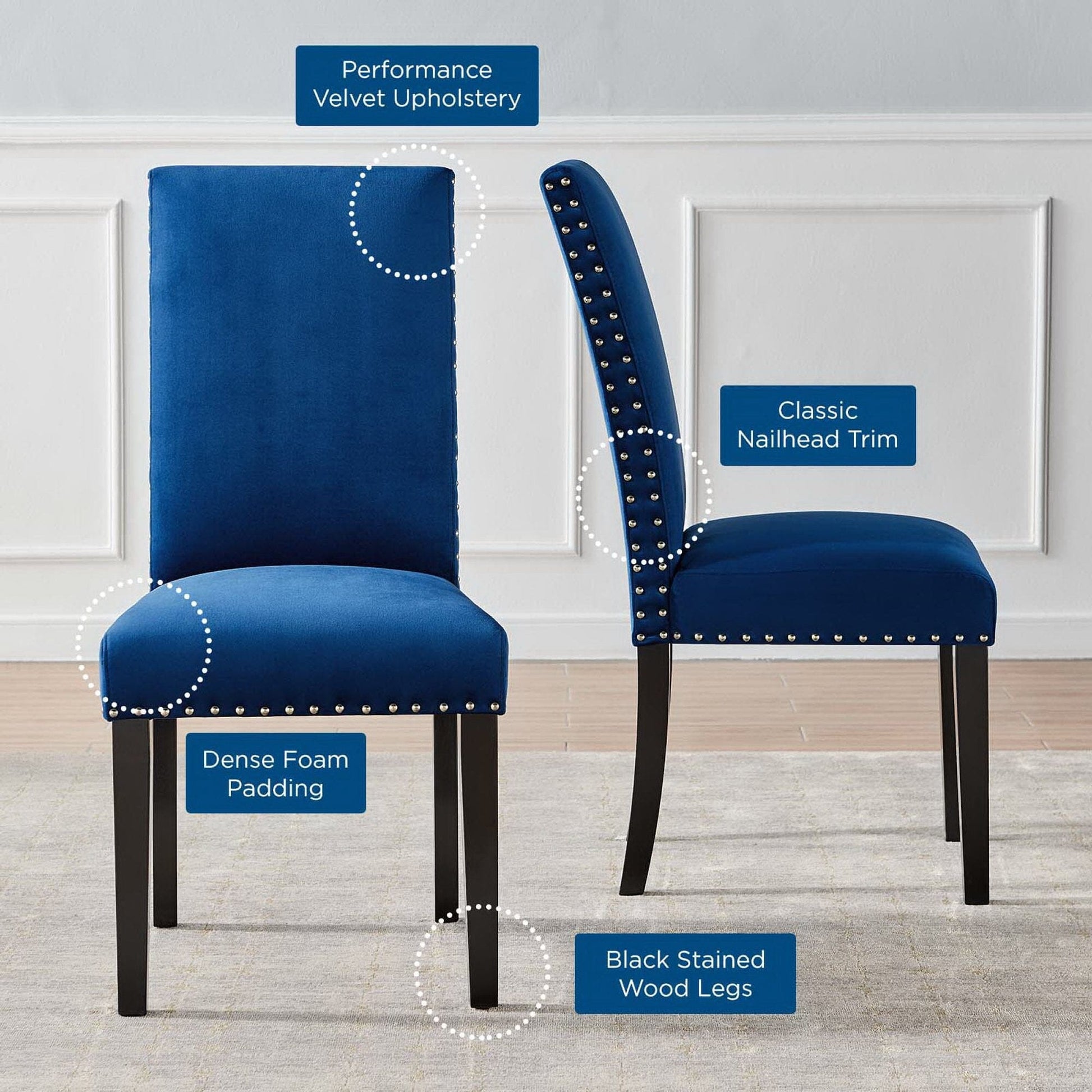 Parcel Performance Velvet Dining Side Chairs (Set of 2) (Navy) by Modway Dining Chair Modway 