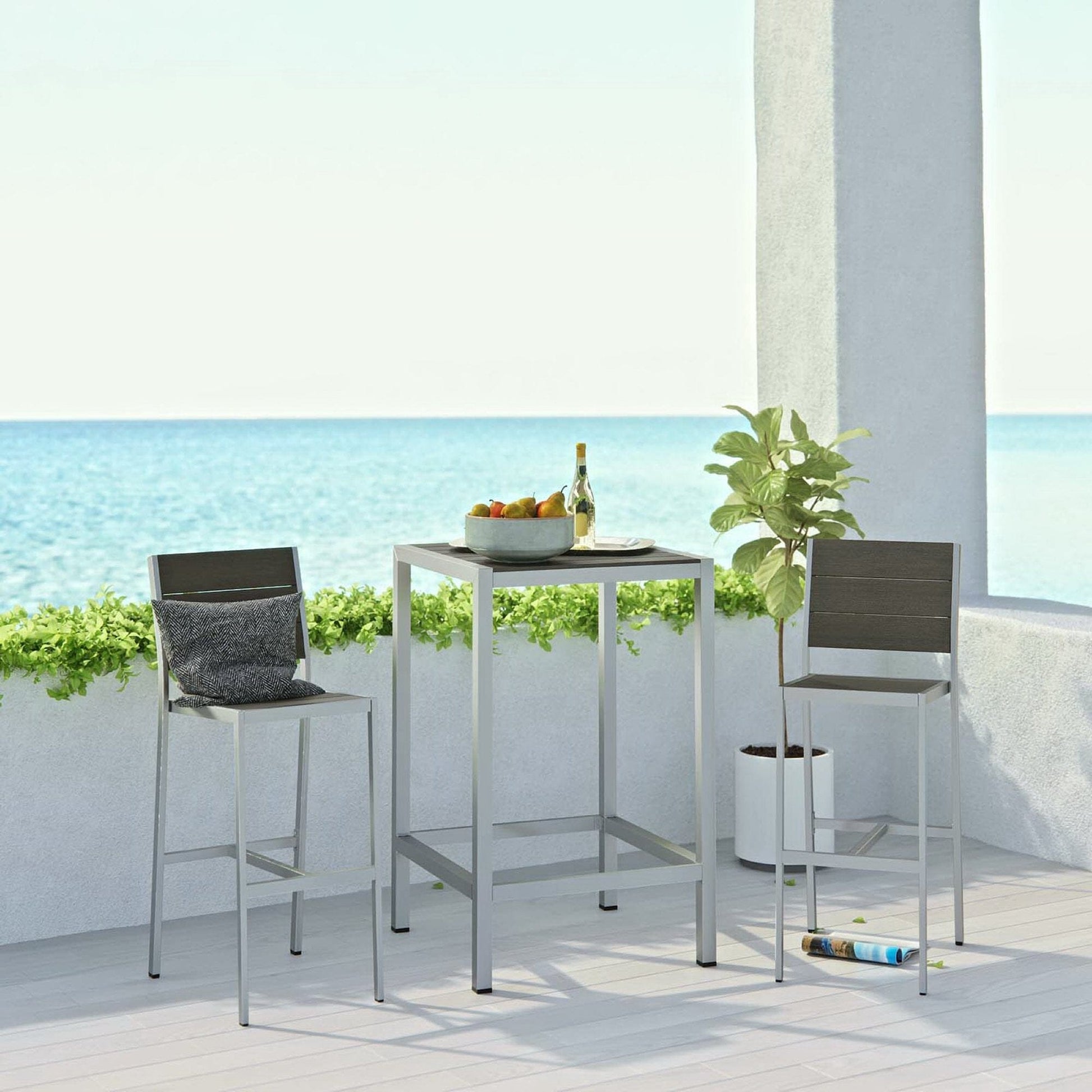 Shore 3 Piece Outdoor Patio Aluminum Pub Set in Silver Gray by Modway Bar Set Modway 