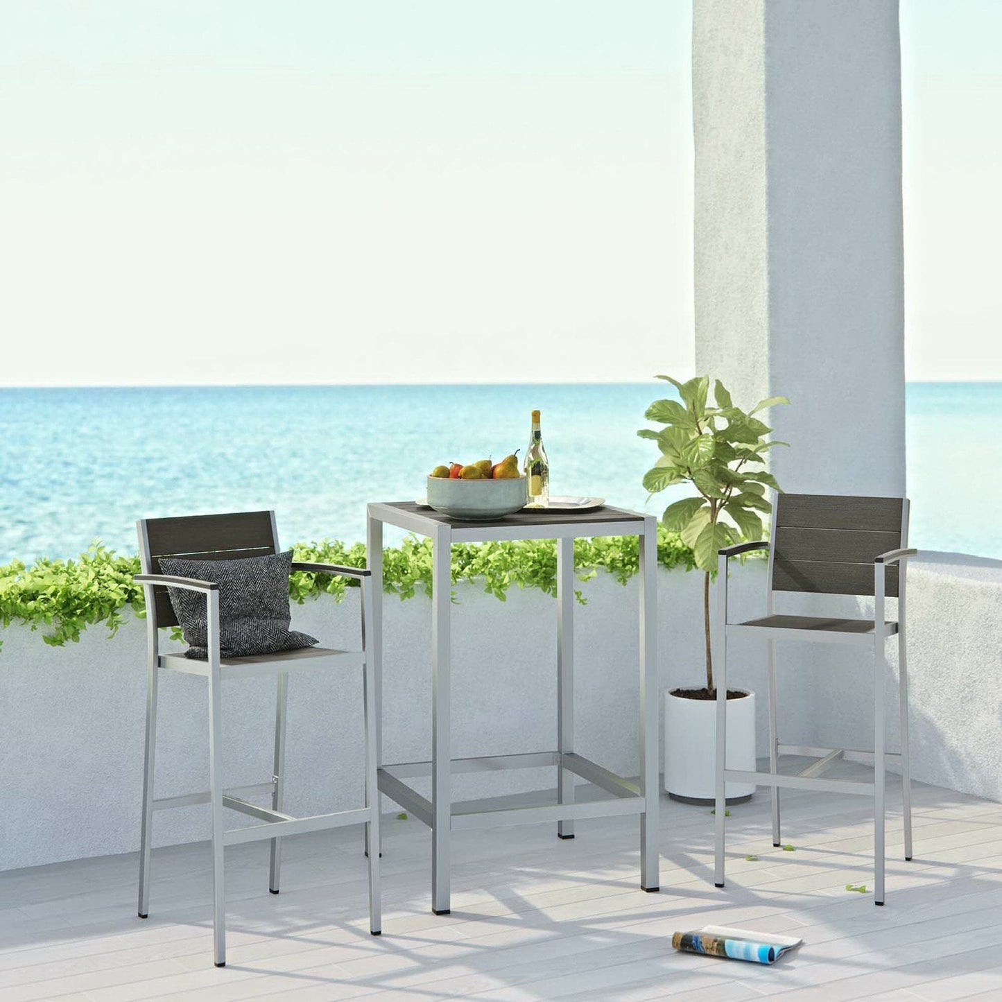 Shore 3 Piece Outdoor Patio Aluminum Pub Set in Silver Gray by Modway Bar Set Modway 