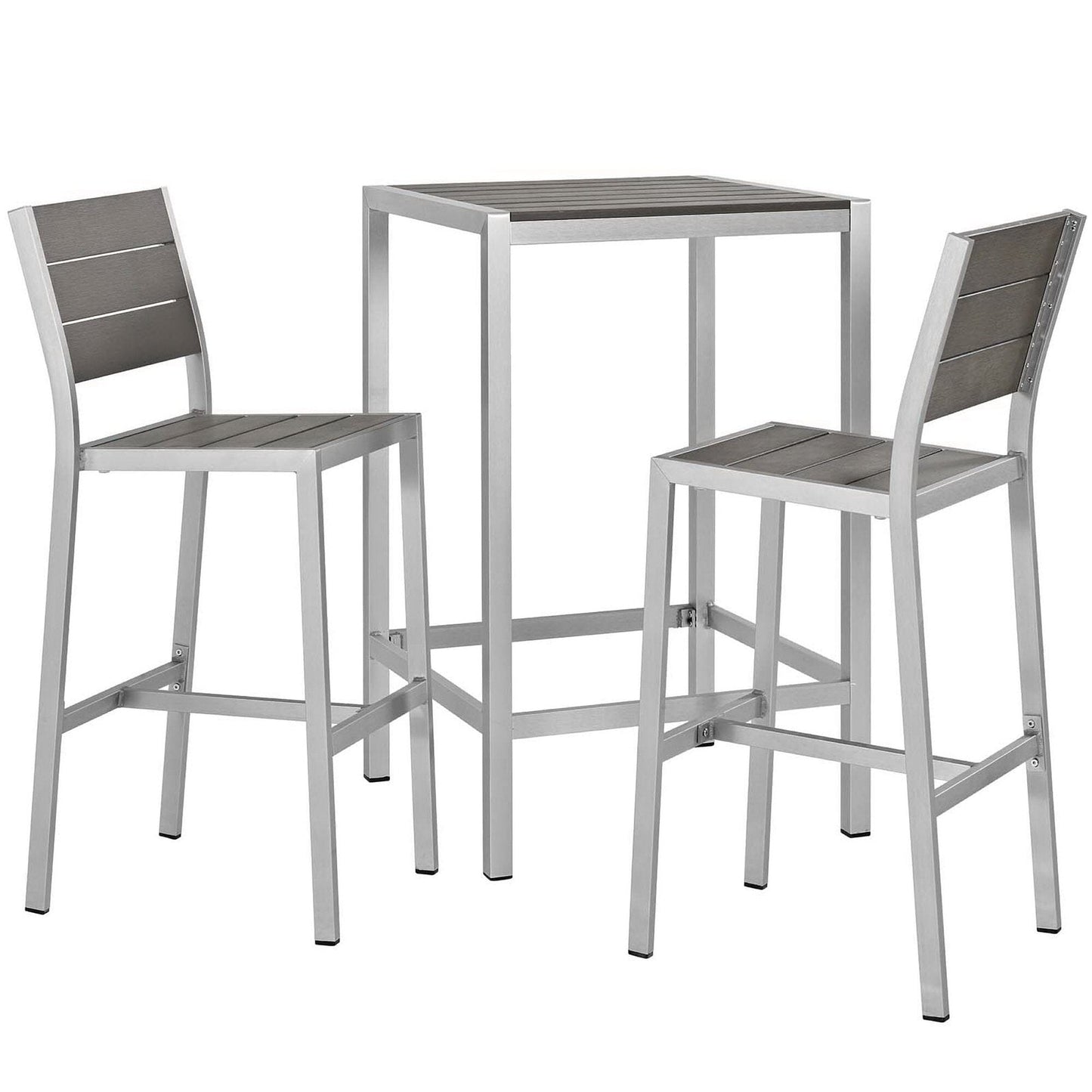 Shore 3 Piece Outdoor Patio Aluminum Pub Set in Silver Gray by Modway Bar Set Modway 