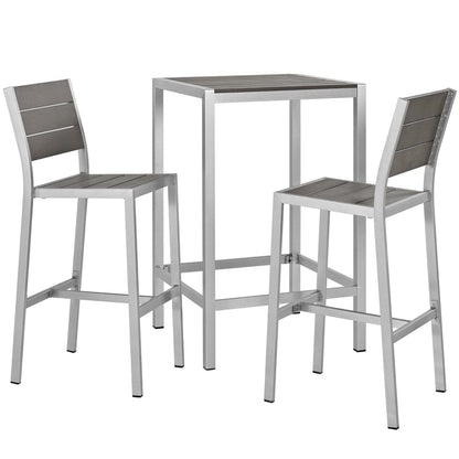 Shore 3 Piece Outdoor Patio Aluminum Pub Set in Silver Gray by Modway Bar Set Modway 