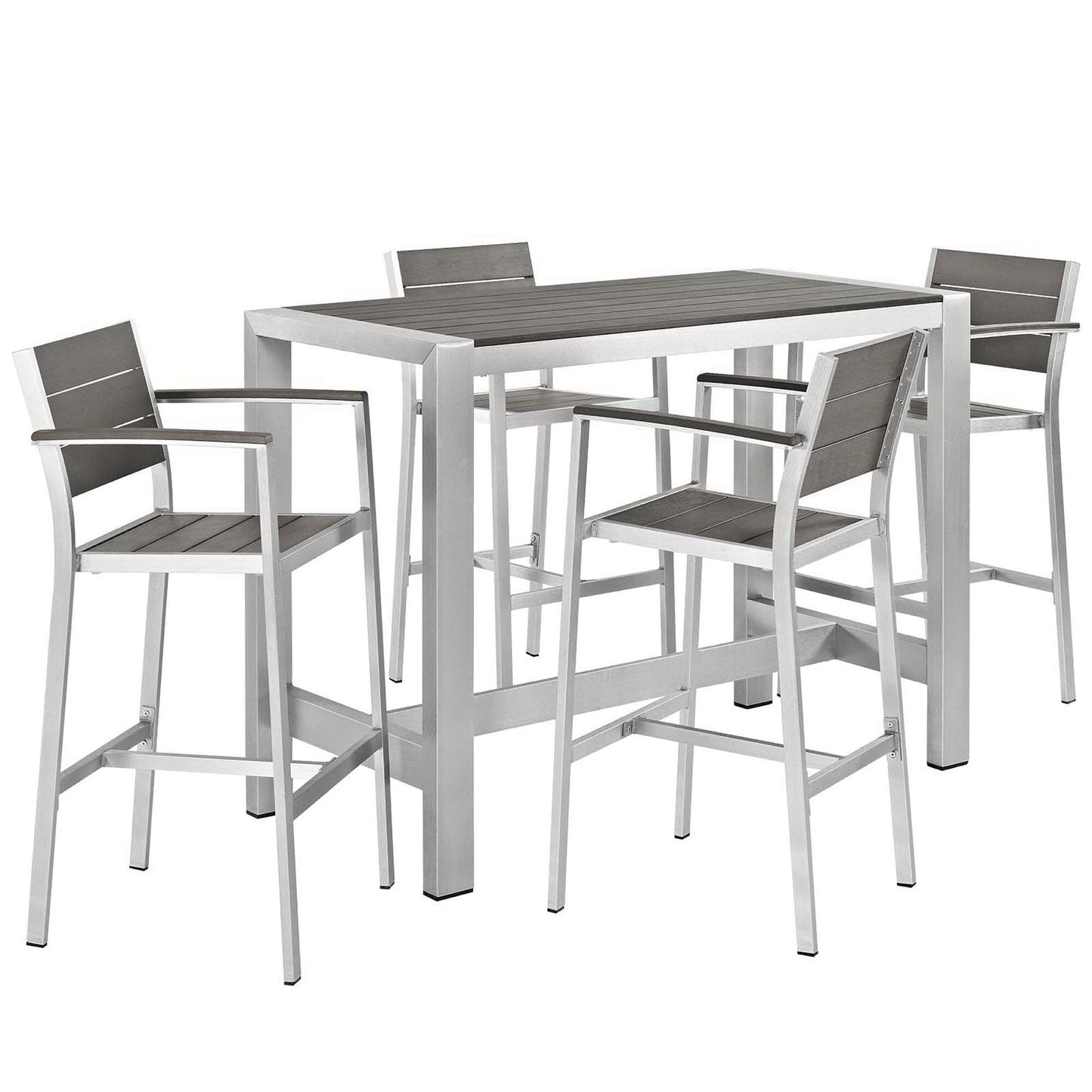 Shore 5 Piece Outdoor Patio Aluminum Bar Set in Silver Gray by Modway Bar Set Modway 