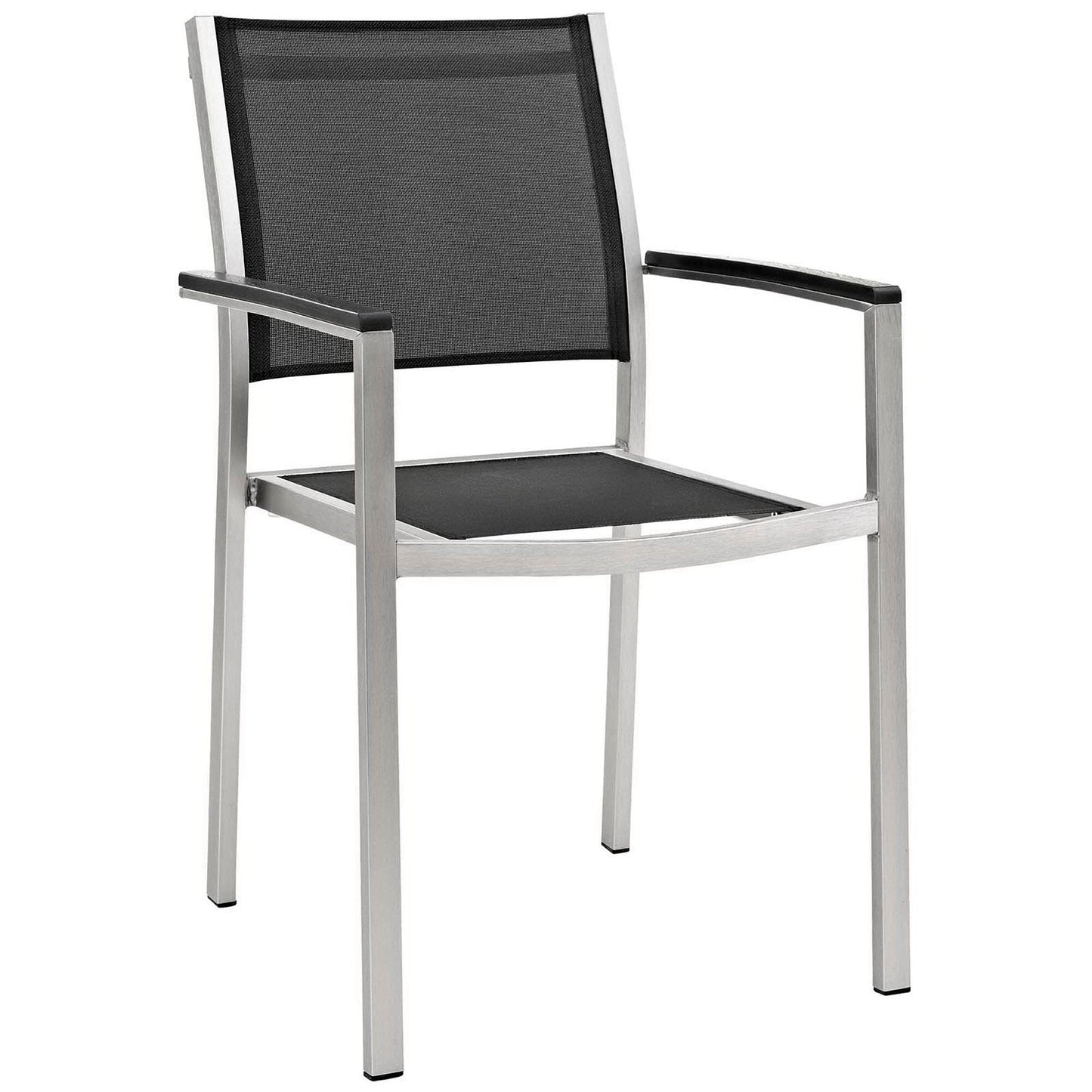 Shore 5 Piece Outdoor Patio Aluminum Dining Set in Silver Black by Modway Dining Set Modway 
