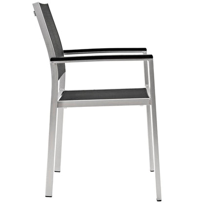 Shore 5 Piece Outdoor Patio Aluminum Dining Set in Silver Black by Modway Dining Set Modway 