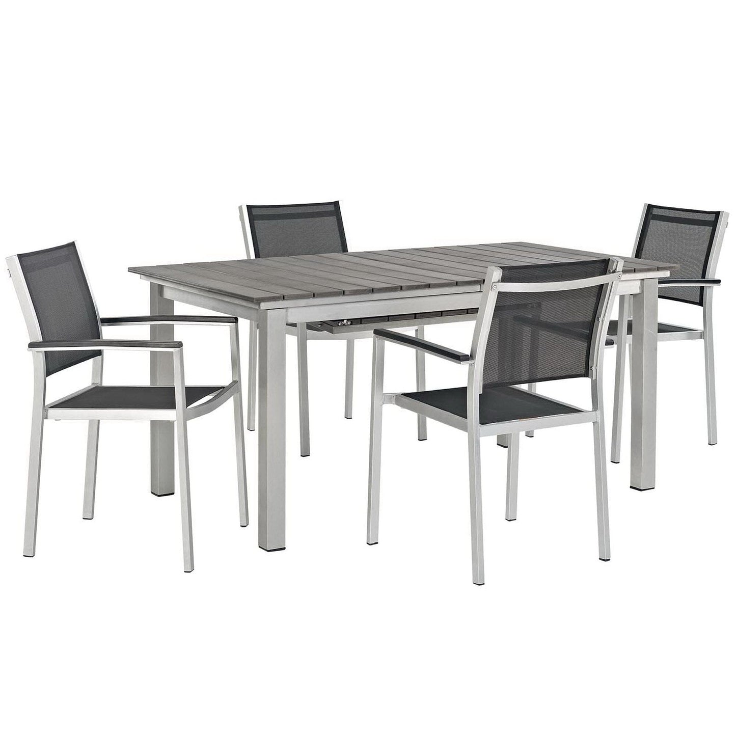 Shore 5 Piece Outdoor Patio Aluminum Dining Set in Silver Black by Modway Dining Set Modway 