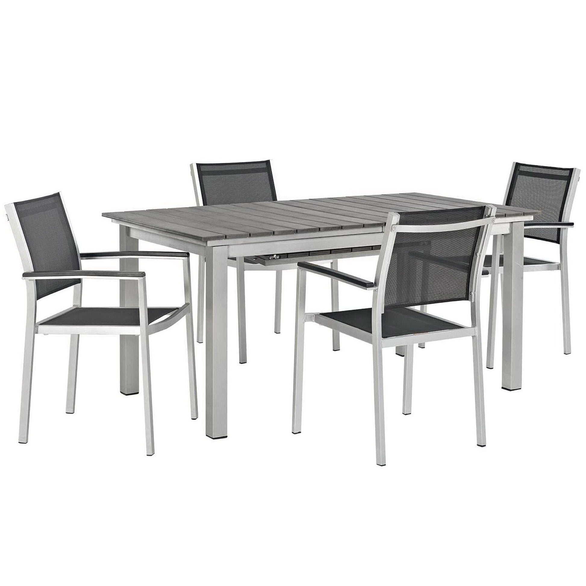 Shore 5 Piece Outdoor Patio Aluminum Dining Set in Silver Black by Modway Dining Set Modway 