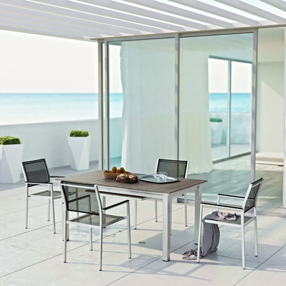 Shore 5 Piece Outdoor Patio Aluminum Dining Set in Silver Black by Modway Dining Set Modway 