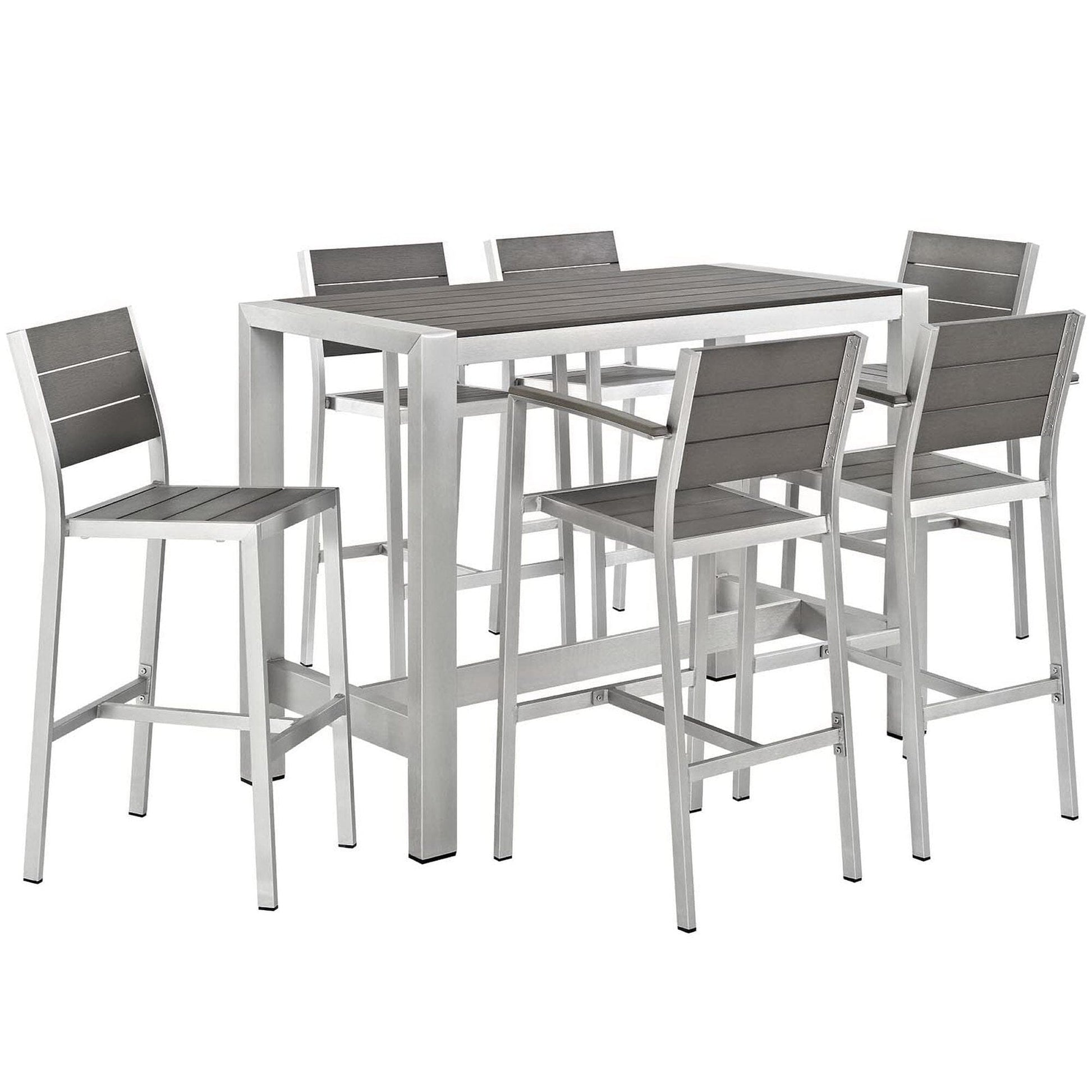 Shore 7 Piece Outdoor Patio Aluminum Bar Set in Silver Gray by Modway Bar Set Modway 