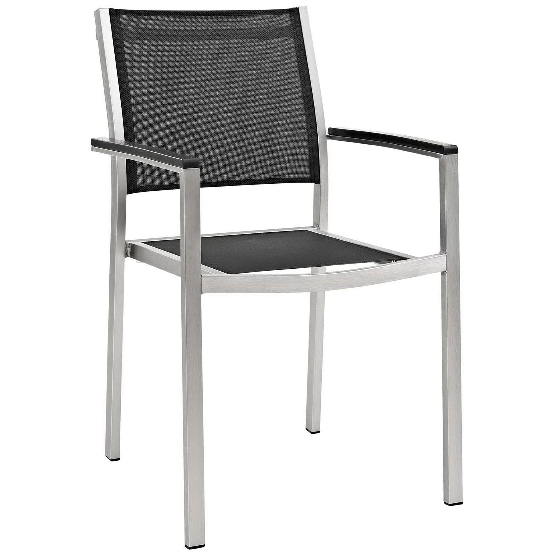 Shore 7 Piece Outdoor Patio Aluminum Dining Set in Silver Black by Modway Dining Set Modway 