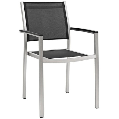 Shore 7 Piece Outdoor Patio Aluminum Dining Set in Silver Black by Modway Dining Set Modway 