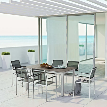 Shore 7 Piece Outdoor Patio Aluminum Dining Set in Silver Black by Modway Dining Set Modway 
