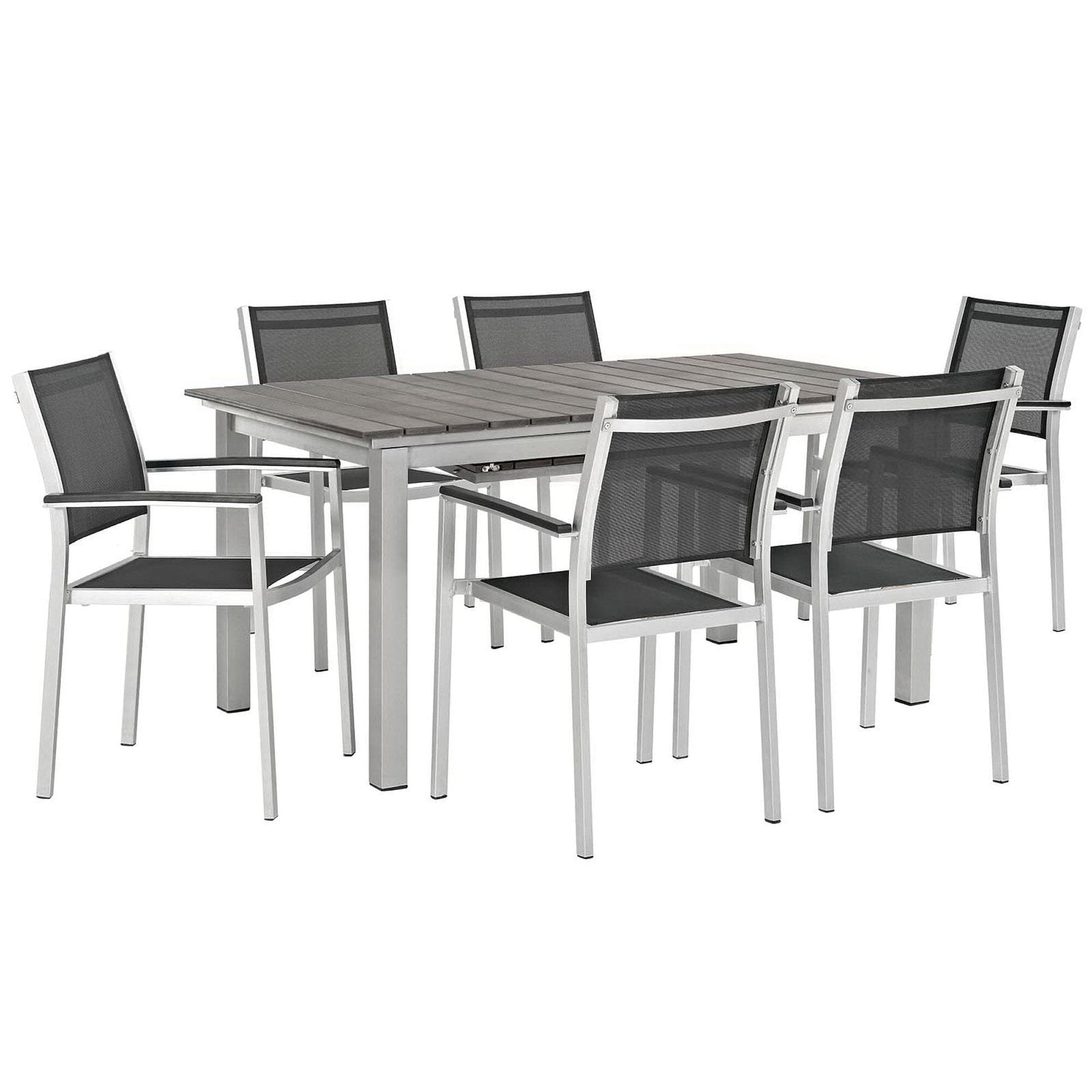 Shore 7 Piece Outdoor Patio Aluminum Dining Set in Silver Black by Modway Dining Set Modway 
