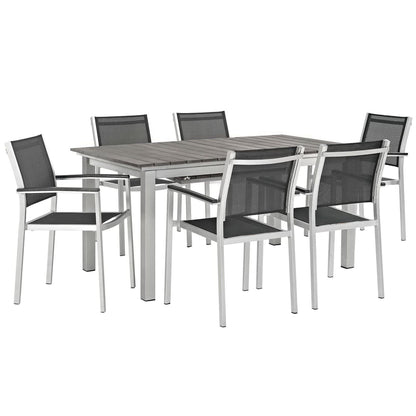 Shore 7 Piece Outdoor Patio Aluminum Dining Set in Silver Black by Modway Dining Set Modway 