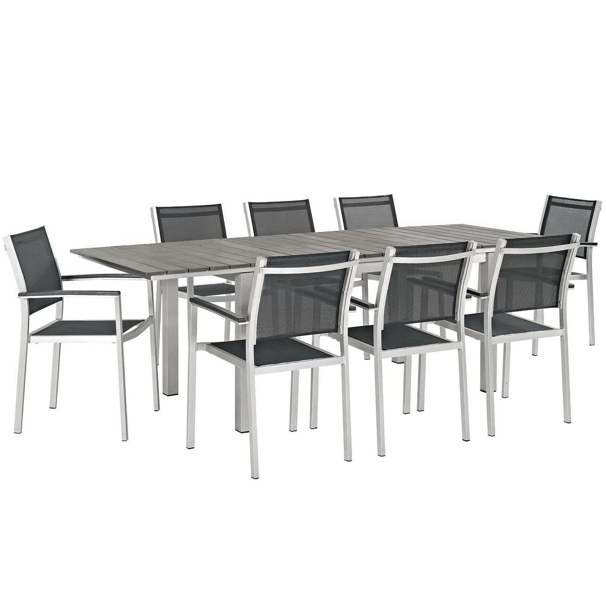 Shore 9 Piece Outdoor Patio Aluminum Dining Set in Silver Black by Modway Dining Set Modway 