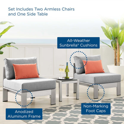 Shore Aluminum 3-Piece Bistro Conversation Set - Silver Gray by Modway Conversation Set Modway 