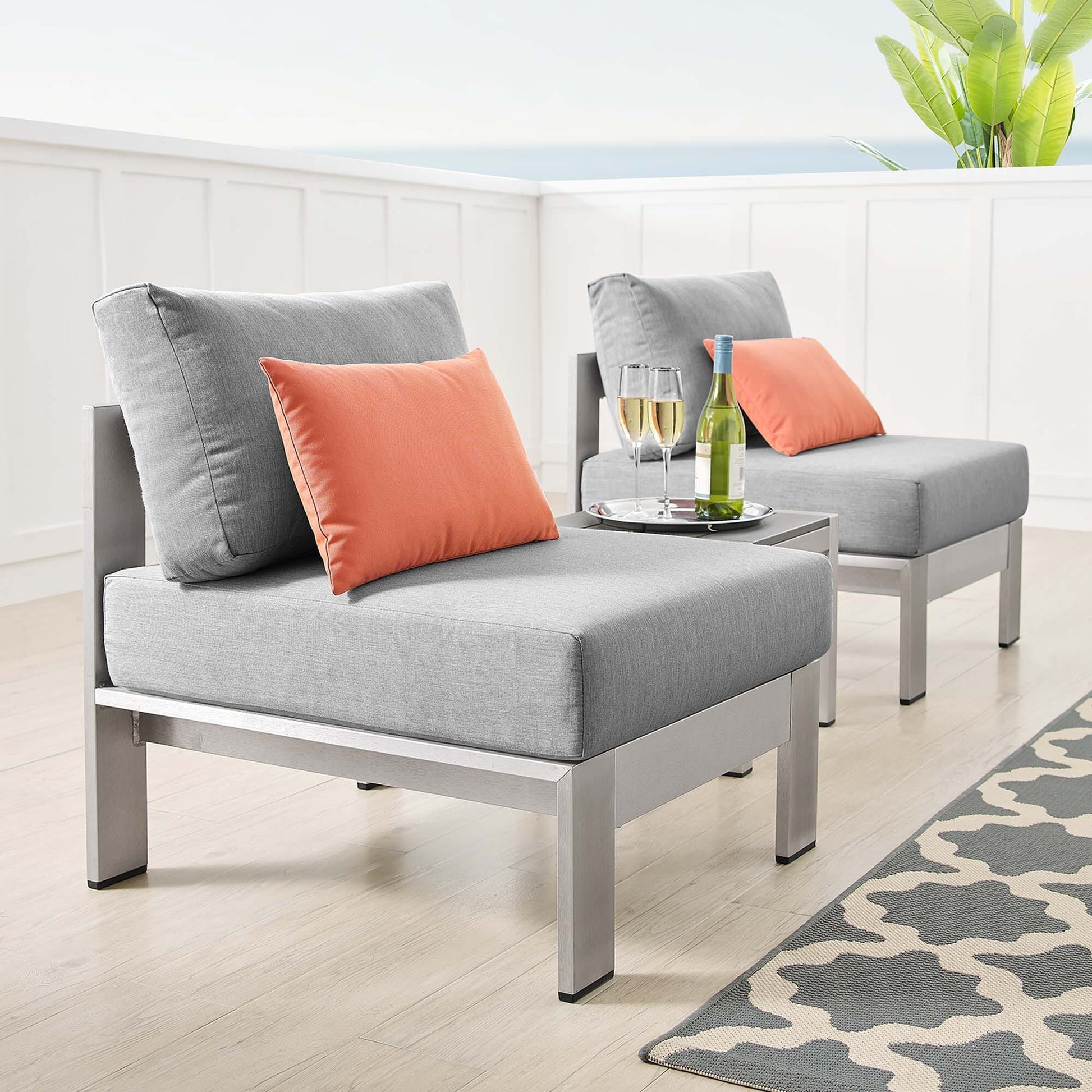 Shore Aluminum 3-Piece Bistro Conversation Set - Silver Gray by Modway Conversation Set Modway 