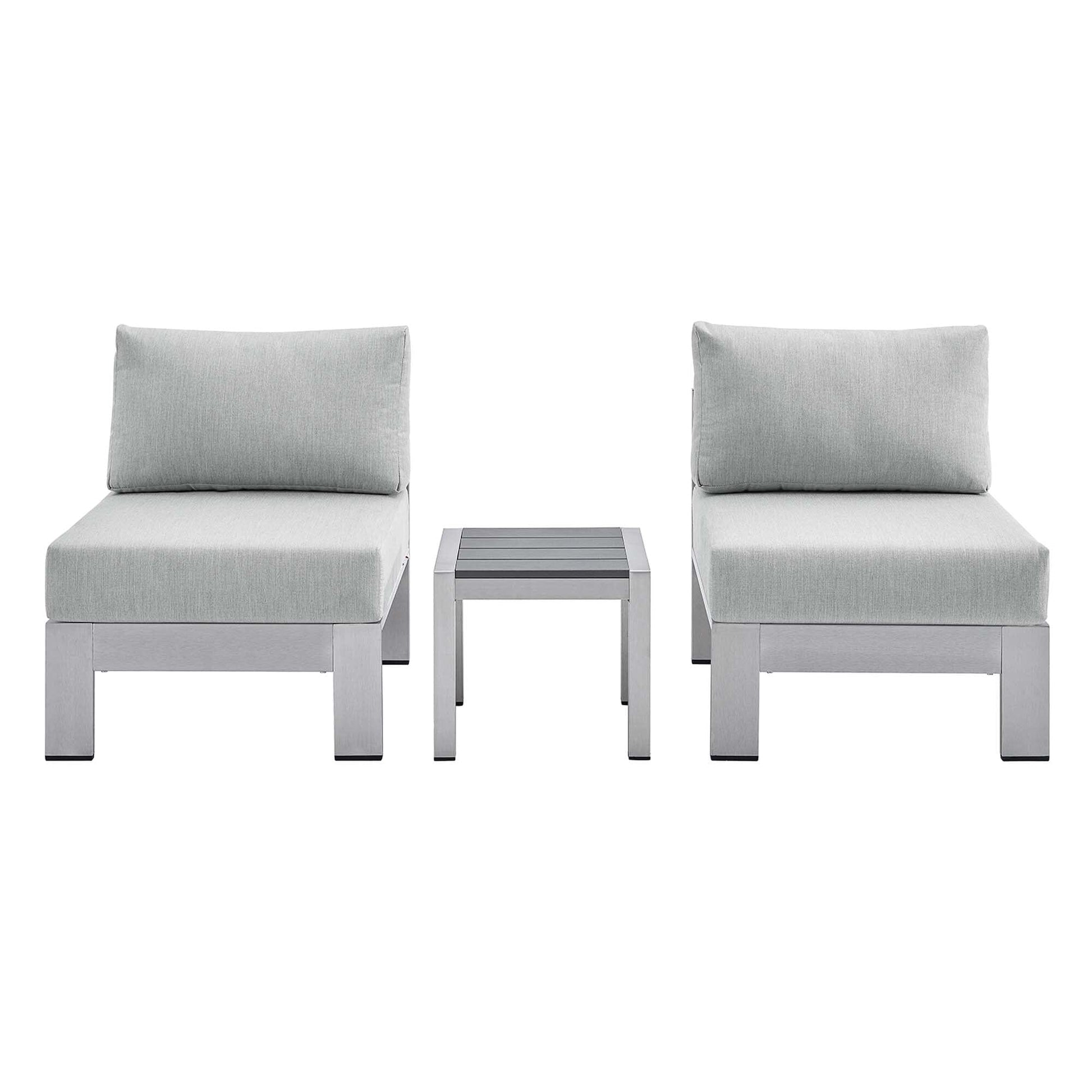 Shore Aluminum 3-Piece Bistro Conversation Set - Silver Gray by Modway Conversation Set Modway 
