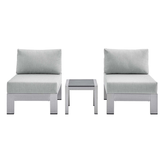 Shore Aluminum 3-Piece Bistro Conversation Set - Silver Gray by Modway Conversation Set Modway 