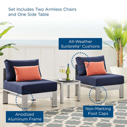 Shore Aluminum 3-Piece Bistro Conversation Set - Silver Navy by Modway Conversation Set Modway 