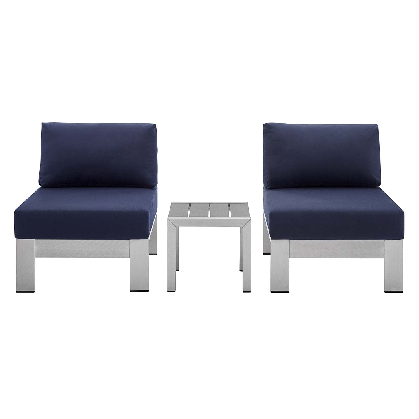 Shore Aluminum 3-Piece Bistro Conversation Set - Silver Navy by Modway Conversation Set Modway 