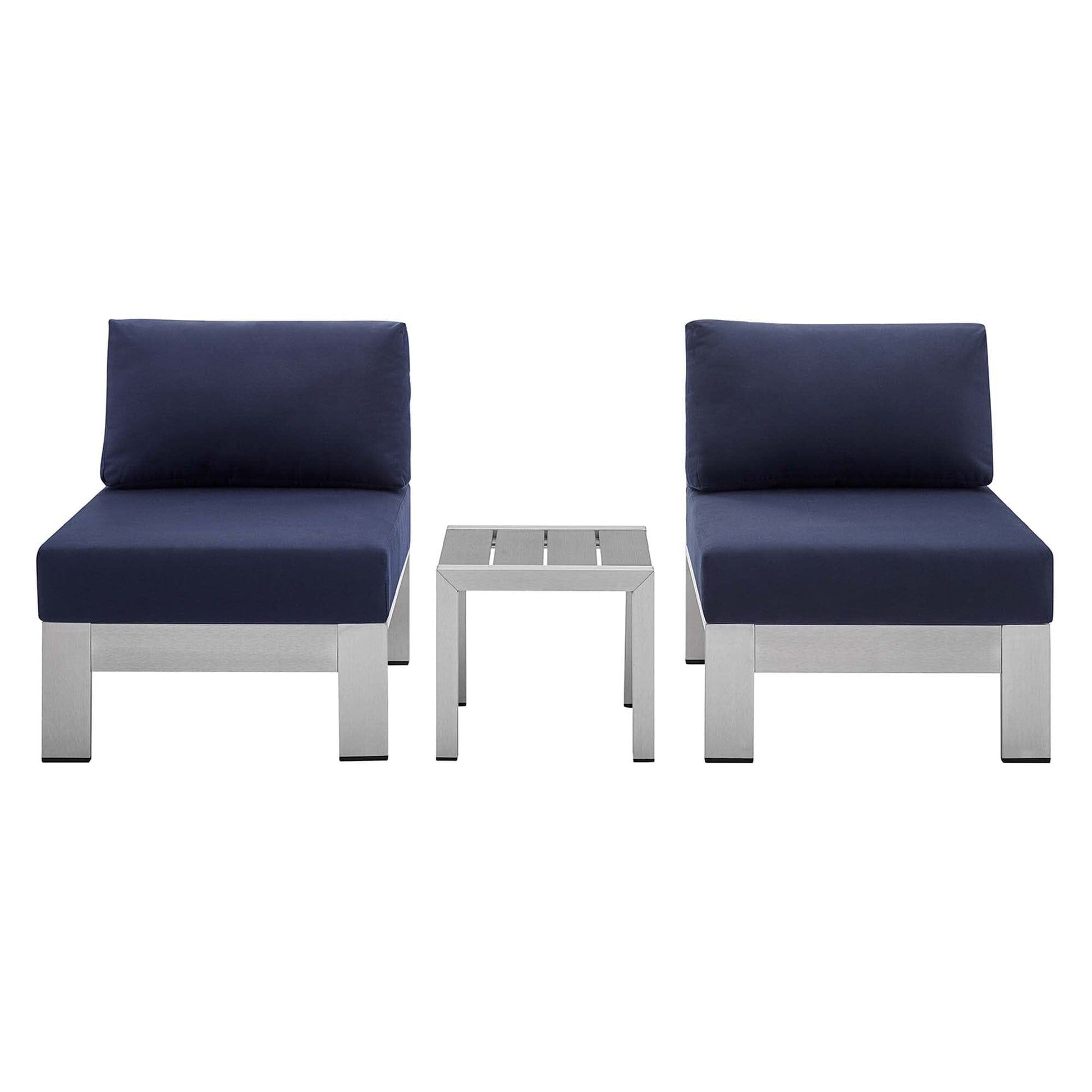 Shore Aluminum 3-Piece Bistro Conversation Set - Silver Navy by Modway Conversation Set Modway 