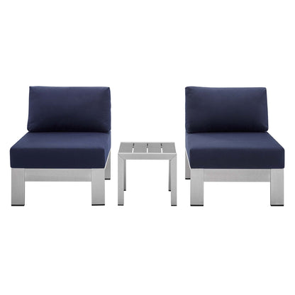 Shore Aluminum 3-Piece Bistro Conversation Set - Silver Navy by Modway Conversation Set Modway 