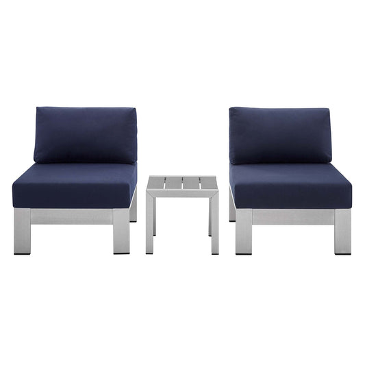 Shore Aluminum 3-Piece Bistro Conversation Set - Silver Navy by Modway Conversation Set Modway 