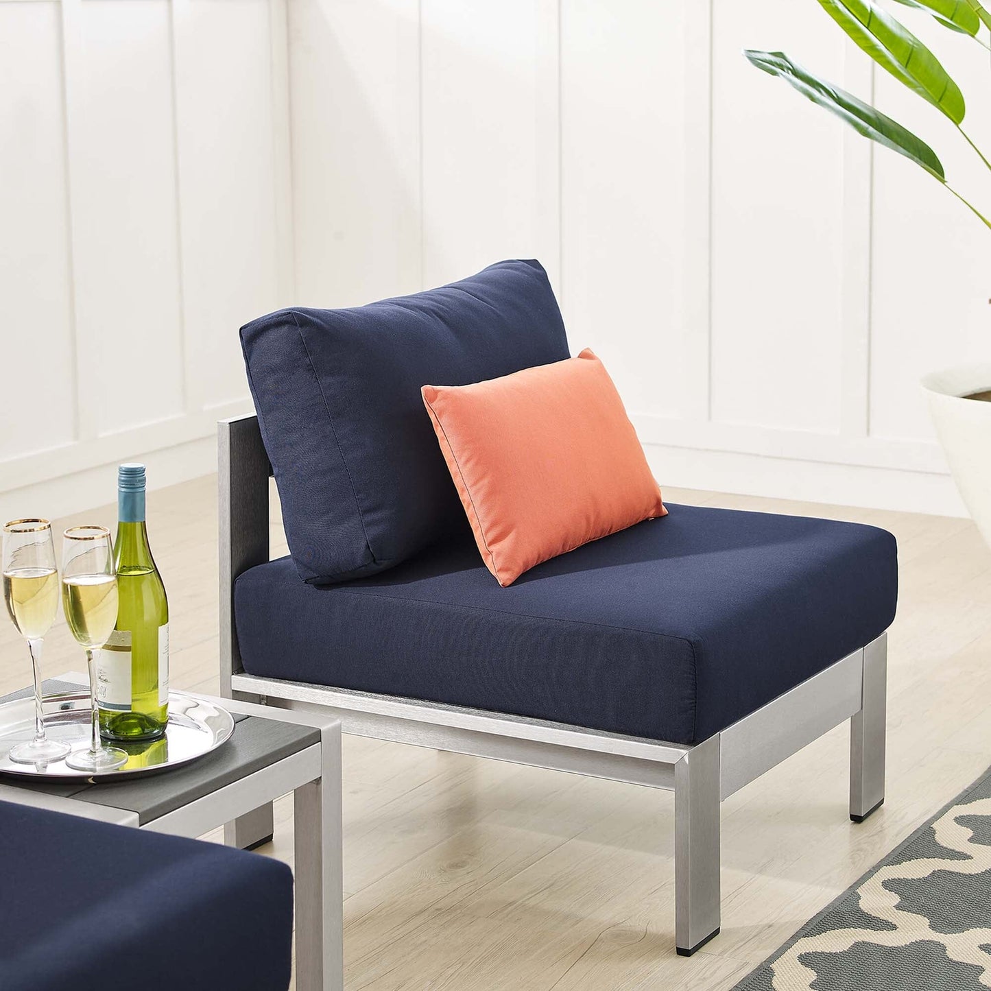 Shore Aluminum 3-Piece Bistro Conversation Set - Silver Navy by Modway Conversation Set Modway 