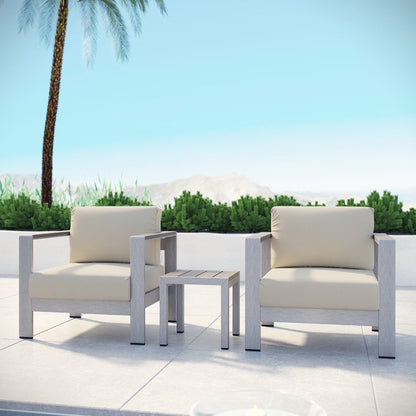Shore Aluminum 3-Piece Conversation Set - Silver Beige by Modway Conversation Set Modway 