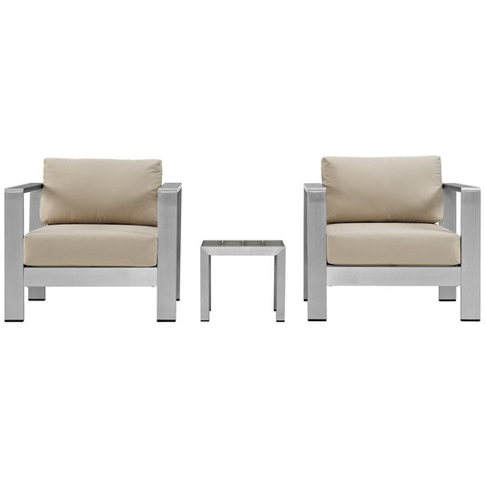 Shore Aluminum 3-Piece Conversation Set - Silver Beige by Modway Conversation Set Modway 