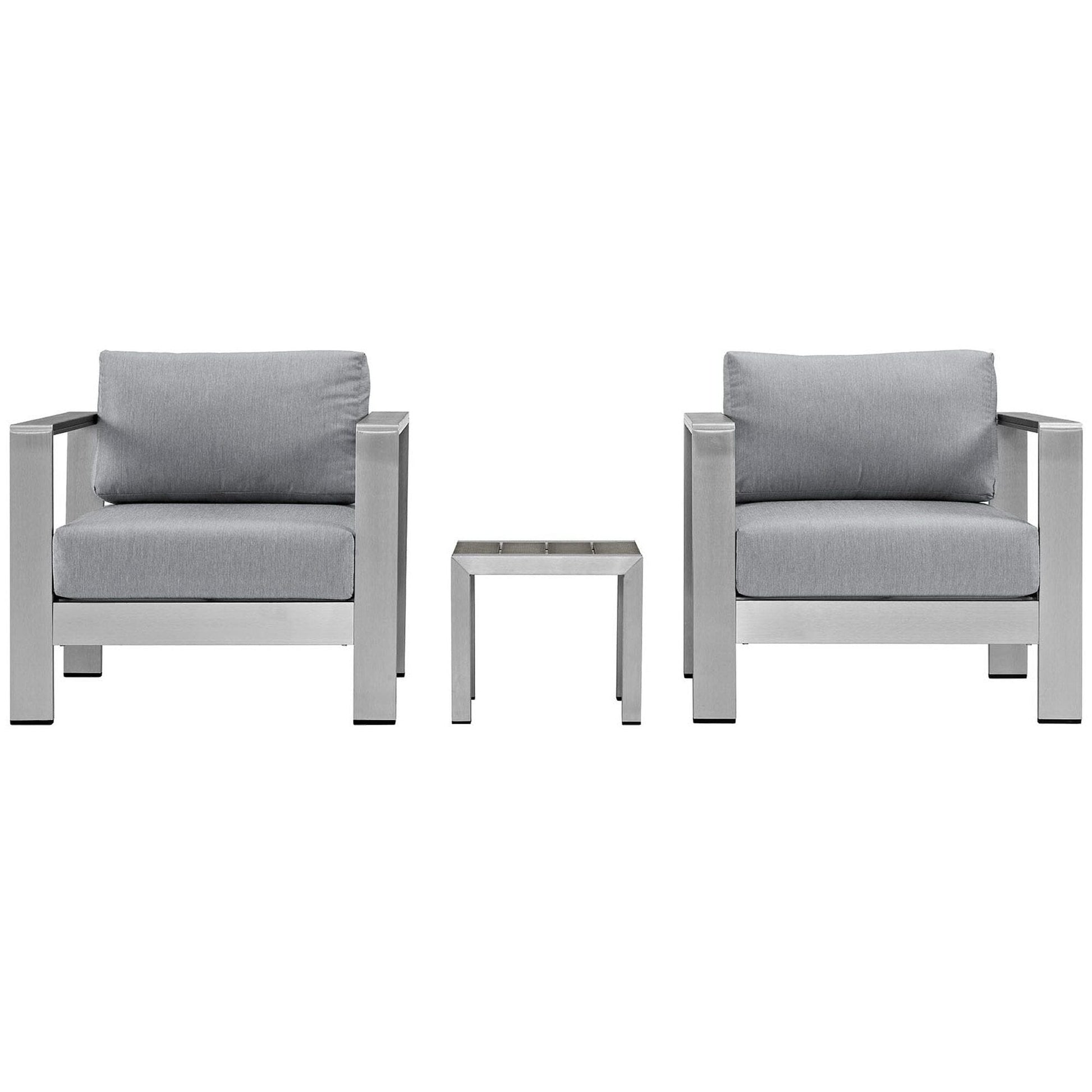 Shore Aluminum 3-Piece Conversation Set - Silver Gray by Modway Conversation Set Modway 