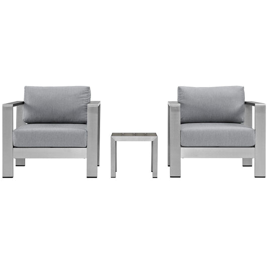 Shore Aluminum 3-Piece Conversation Set - Silver Gray by Modway Conversation Set Modway 